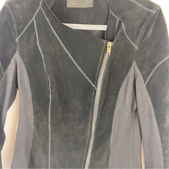 Blank NYC Black Leather Suede Asymmetrical Zip Moto Biker Jacket - Picture 5 of 14